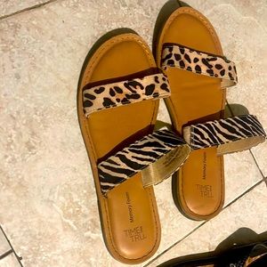 Time and try sandals brown with cheetah and zebra straps